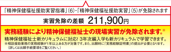 実務経験により精神保健福祉士の現場実習が免除されます。※