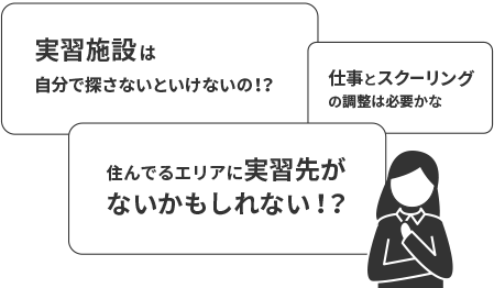 実習先は自分で探さないといけないの!? 仕事とスクーリングの調整は必要かな　住んでいるエリアに実習先がないかもしれない!?